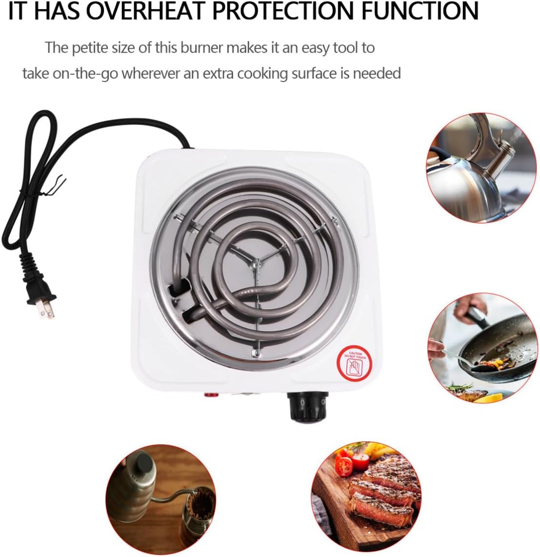 1000w Portable Electric Single Burner Coil Stove with Adjustable Temperature Control, Metal and Plastic Construction, for Extra Cooking Surface and On-the-go Use