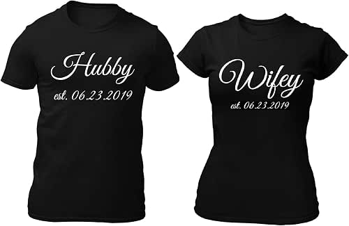 Hubby Wifey t-Shirt Set, Husband Wife t-Shirt, Anniversary, Honeymoon t-Shirt