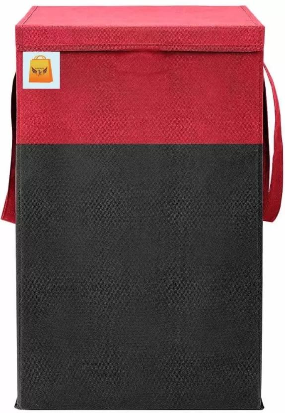 BB BACKBENCHERS Foldable Laundry Basket for Clothes with Lid 45L Durable Cloth Storage Basket Multipurpose Organizer for Laundry Toys and Home Essentials(RED-BLACK)