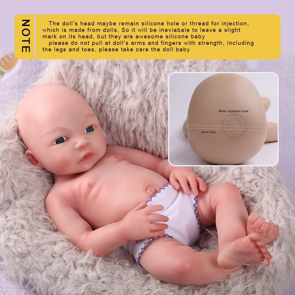 Farious 45 cm realistische Vollsilikon-Babypuppe, lebensechte wiedergeborene Babypuppen, Spielzeug und Sammlerstück. Mädchen mit Glatze 039