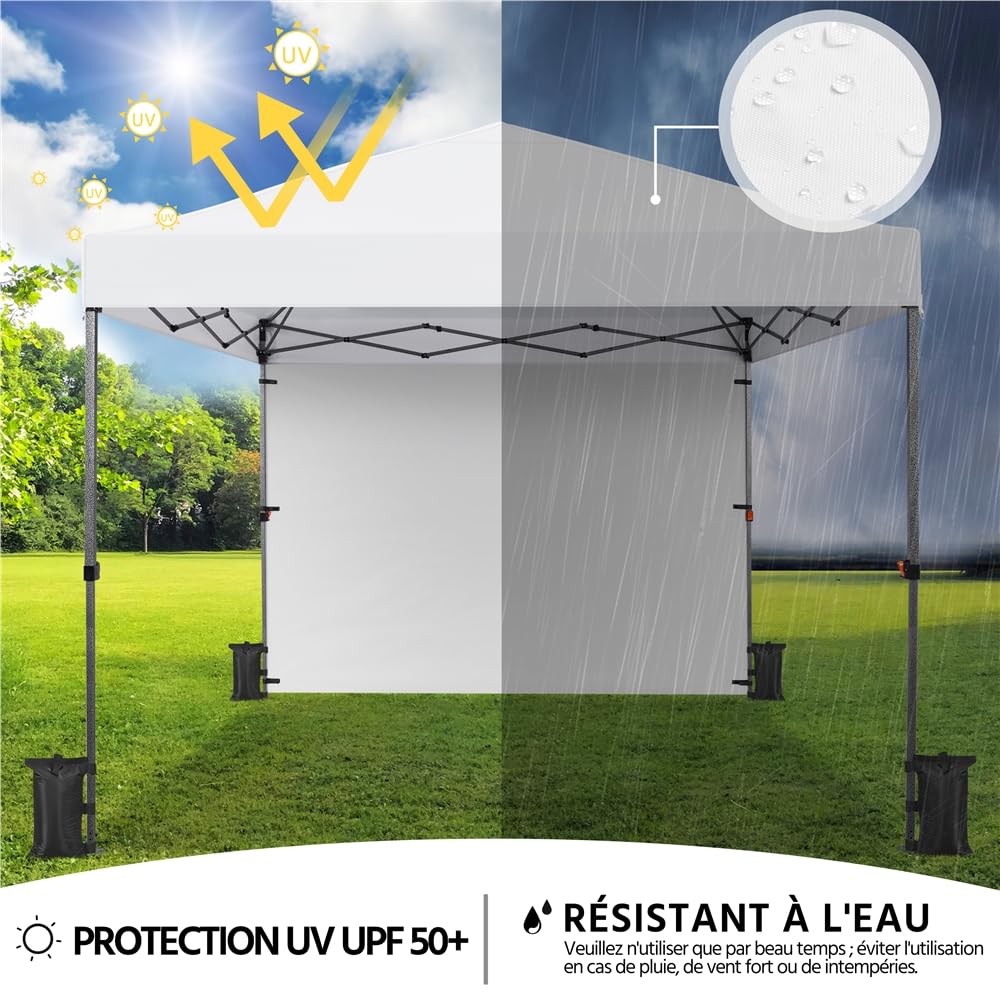 Yaheetech Tonnelle de Jardin avec Paroi Latérale 3 x 3 m Tonnelle Pliante, Tente Imperméable avec Sac de Transport Sac de Sable Cordes et Piquets pour Mariage Camping Jardin Fêtes Foire Blanc