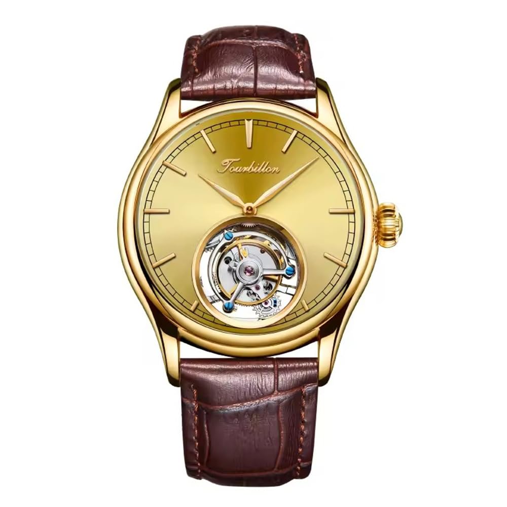 Reloj de pulsera de cuero luminoso con esfera de esqueleto mecánico y mecanismo de cuerda manual, cristal de zafiro, vintage, hueco de doble cara, impermeable, para hombre