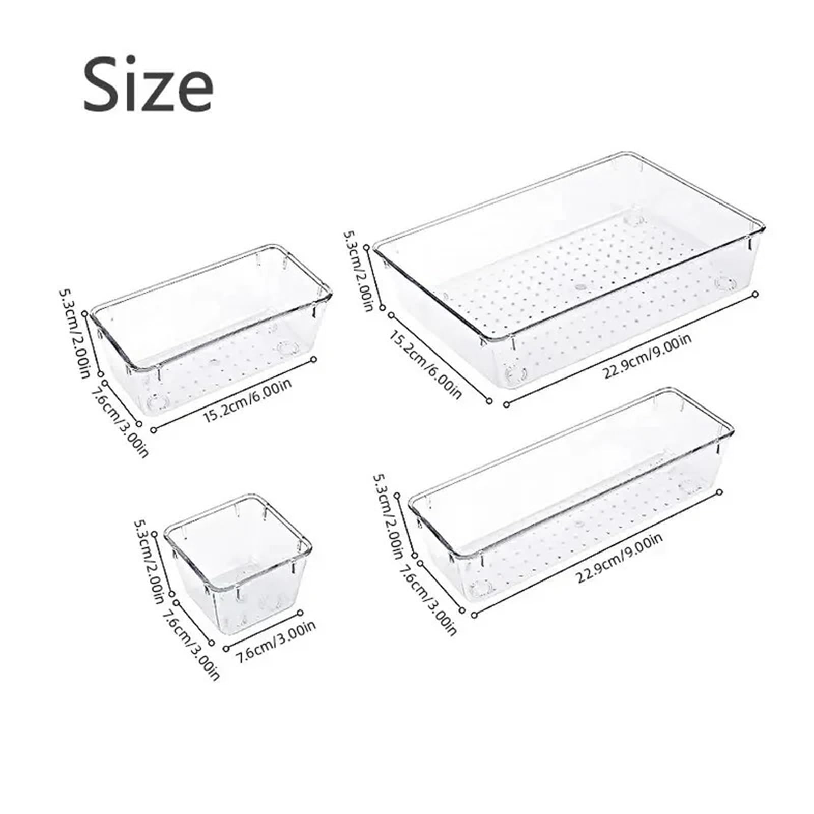 Set di 4 organizer for cassetti in plastica trasparente, contenitori divisori for scrivania, camera da letto, ufficio Per Cassetti