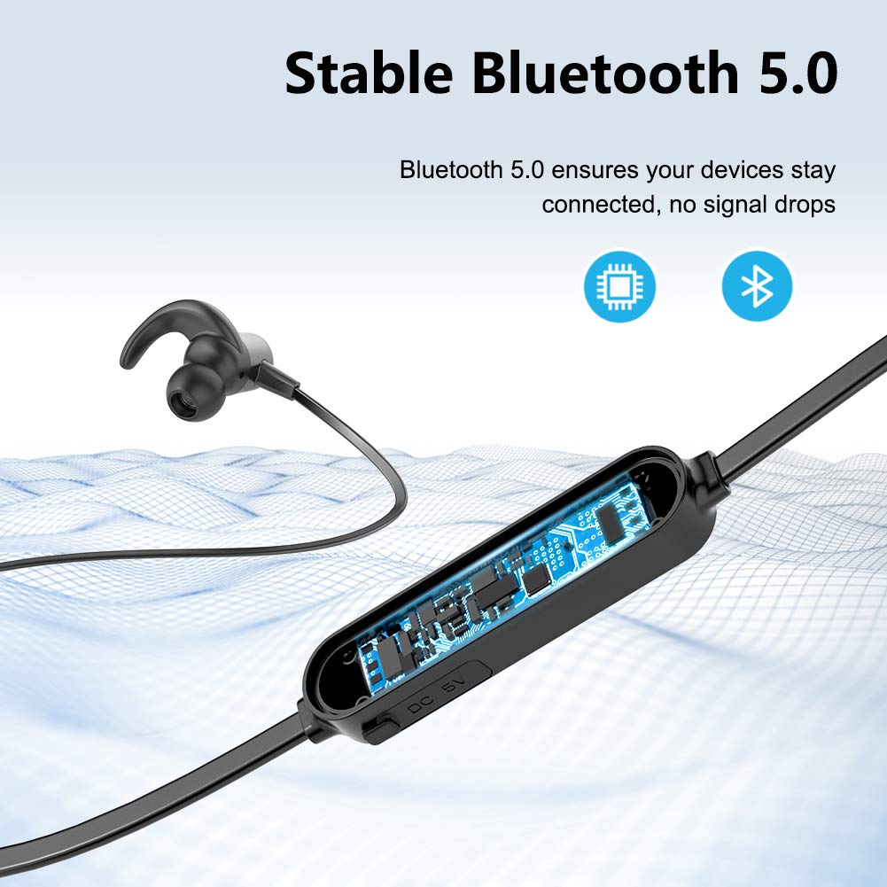 UXD Cuffie Bluetooth, Auricolari Bluetooth Senza Fili, Auricolari Bluetooth con CVC 8.0 Microfono Incorporato, 20 Ore di Tempo di Utilizzo, IPX7 Impermeabili, Cuffie Bluetooth Sport (Nero)