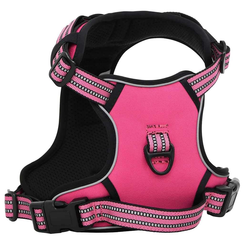 Pettorina con Guinzaglio e Collare Regolabile in Poliestere Rosa L 4 Cinghie Riflettente con Maniglia di Sicurezza per Cuccioli e Animali Domestici Ideale per Allenamento e Passeggiata
