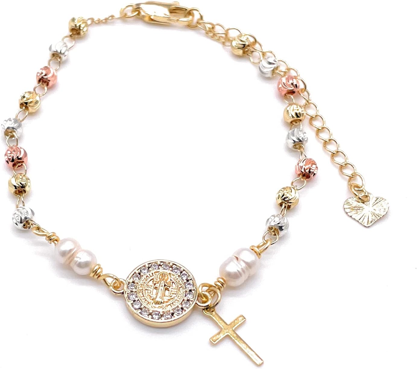 HandmadeSaint Benedict Bracelet, Cross Bracelet, Saint Benedict bracelet Pearls, San Benito Protection Bracelet, Catholic Bracelets for Women, St Benedict Medal, Women Gifts, San Benito Jewelry.