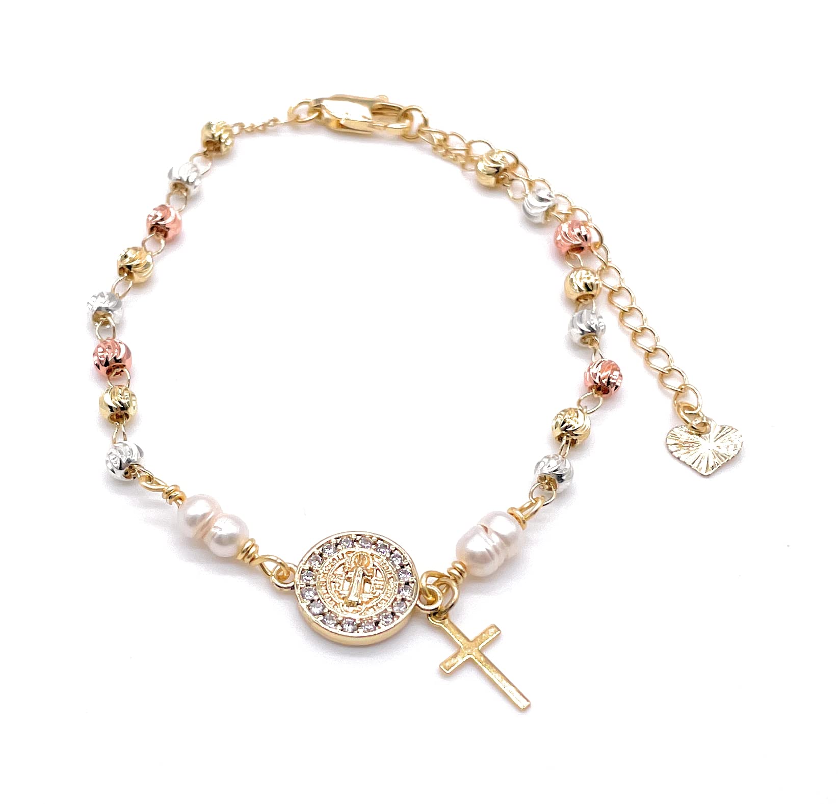 HandmadeSaint Benedict Bracelet, Cross Bracelet, Saint Benedict bracelet Pearls, San Benito Protection Bracelet, Catholic Bracelets for Women, St Benedict Medal, Women Gifts, San Benito Jewelry.