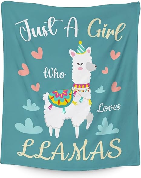 Blanket for Girl Boy - 50x60 Inches Cute Llama Throw Gifts- Teal Soft Fuzzy Blankets for Bed, Couch & Living Room