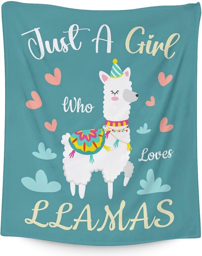 Blanket for Girl Boy - 50x60 Inches Cute Llama Throw Gifts- Teal Soft Fuzzy Blankets for Bed, Couch & Living Room