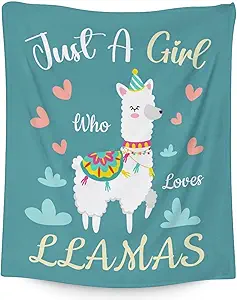 Blanket for Girl Boy - 50x60 Inches Cute Llama Throw Gifts- Teal Soft Fuzzy Blankets for Bed, Couch & Living Room