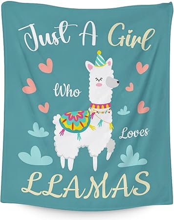 Blanket for Girl Boy - 50x60 Inches Cute Llama Throw Gifts- Teal Soft Fuzzy Blankets for Bed, Couch & Living Room
