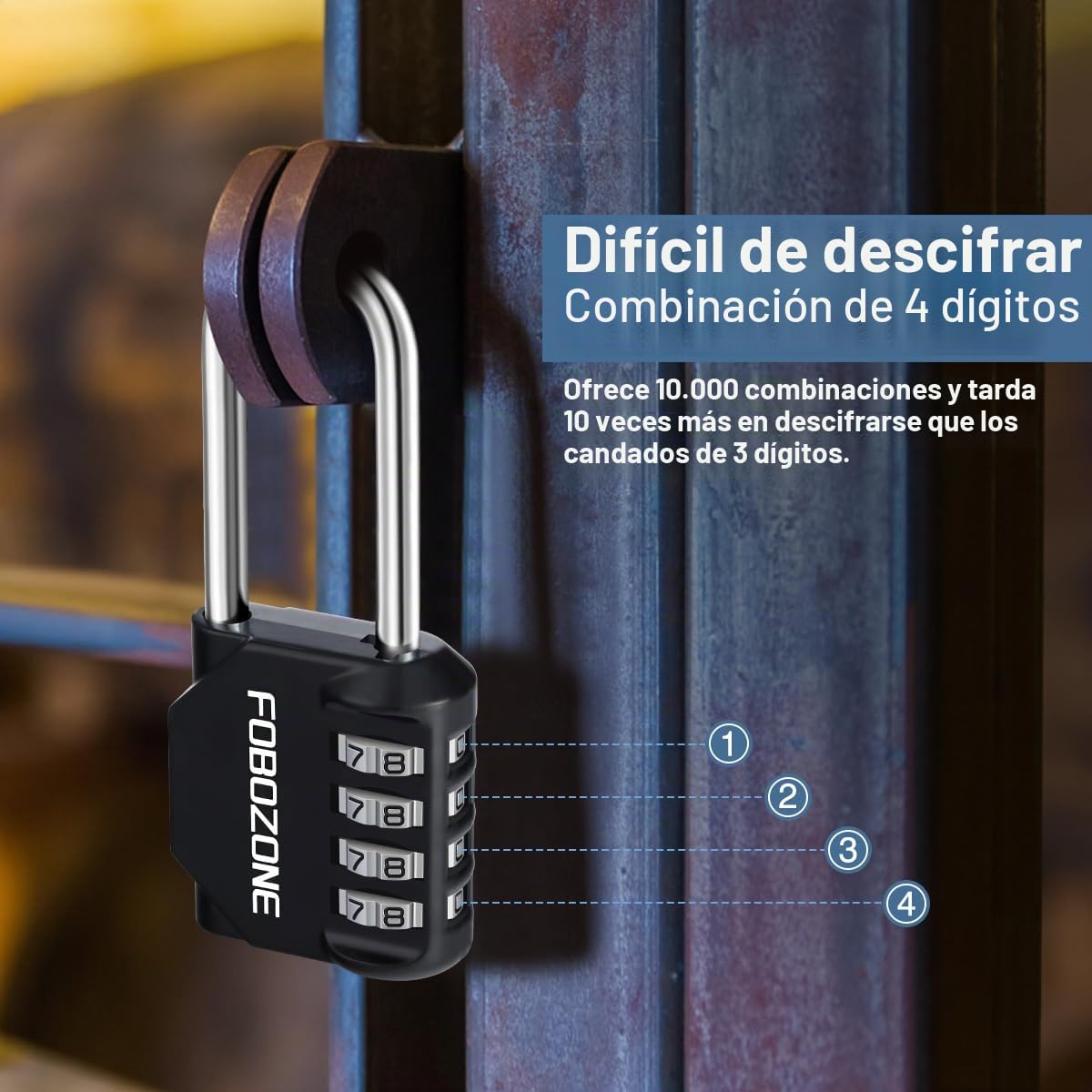 Candado de Combinación, Candado Taquilla Numérico 4 Dígitos Impermeable en Aleación de Zinc, Cerradura de Seguridad para Gimnasio, Escuela, Natación, Maleta, Caja de Herramientas y Uso Exterior
