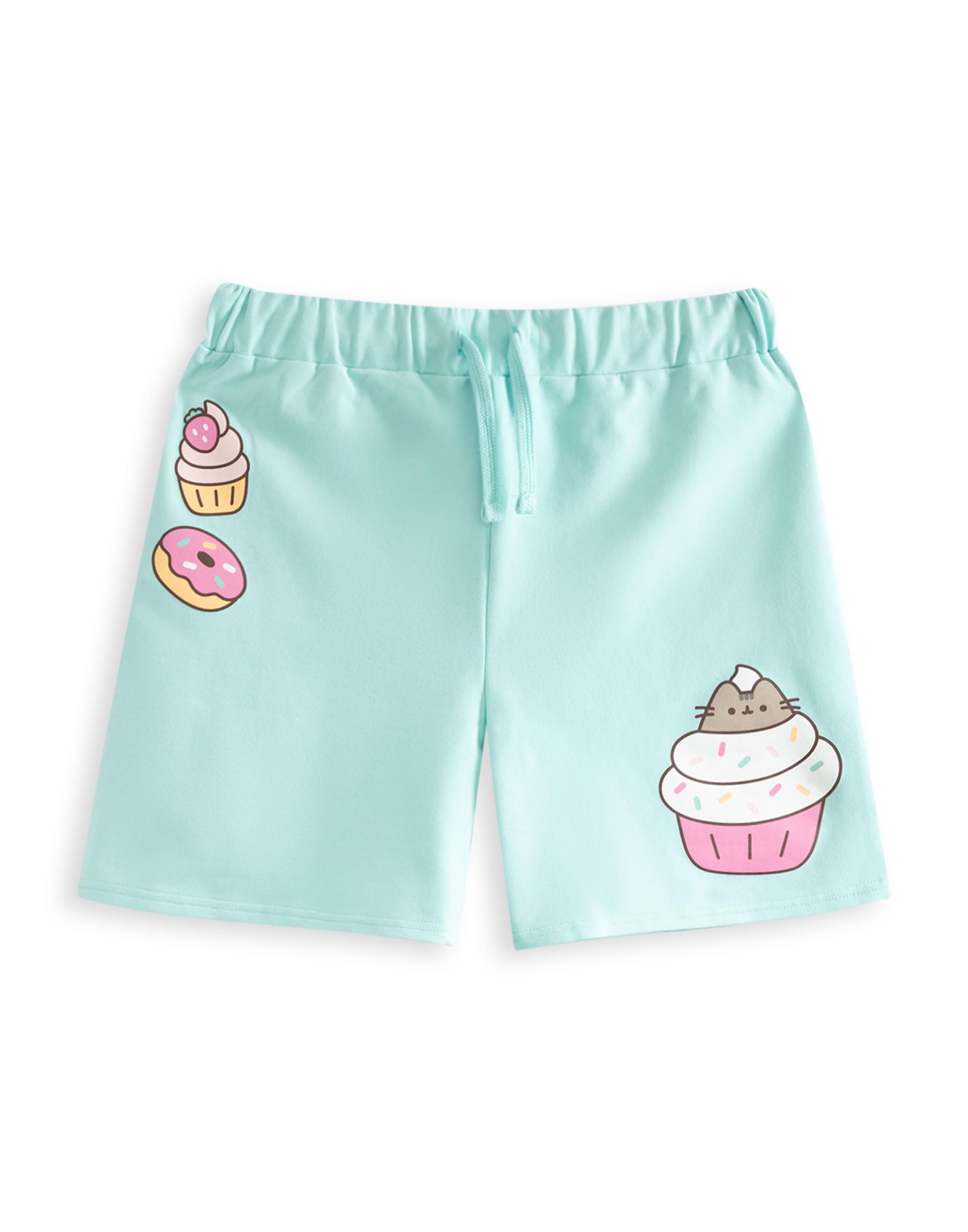 Pusheen the Cat Conjunto Niña Camiseta Gris y Shorts | Camiseta con gráfico verde menta y cinturilla elástica | Ropa casual de manga corta | Mercancía