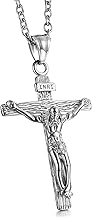 Stainless Steel Men Jesus Christ Crucifix Pendant Necklace Catholic INRI Cross Jewelry Gift for Faithful Style, Everyday Accessory - Silver/Gold/Retro Gold