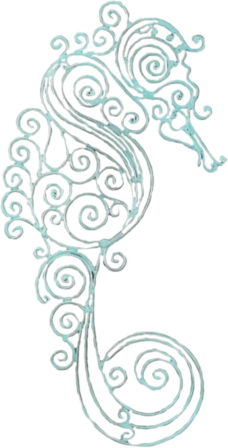 Young's Inc Metal Seahorse Wall Decor, Coastal Nautical Beach Wall Art, Turquoise Ocean Bathroom Decor, Rustic Seaside Cabin Wall Hanging for Living Room, Patio, Bedroom,Office,18.5" H x 9" W