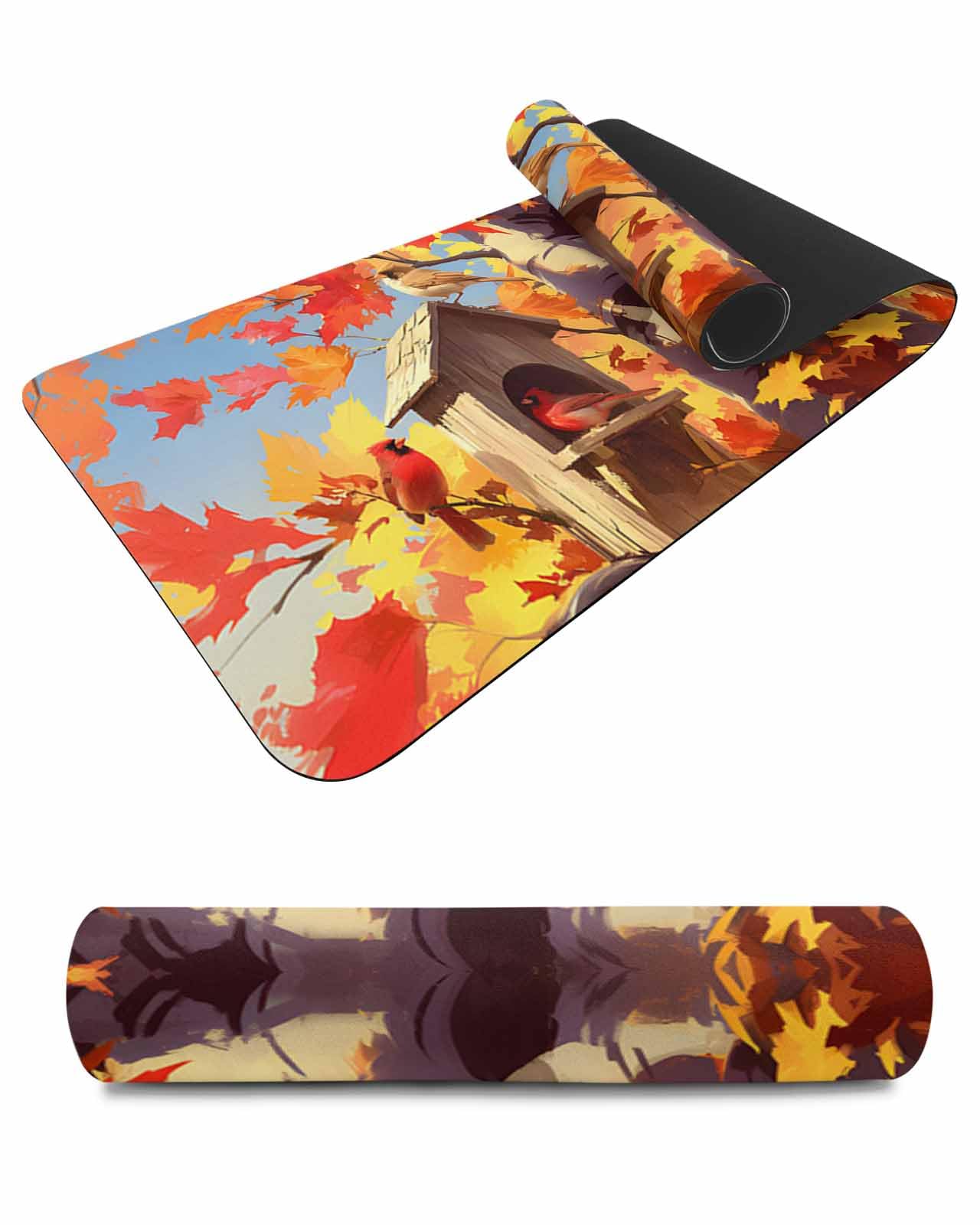 Debedcor Heat Proof Table Pads Waterproof Decorative, Fall Rustic Non-Slip Table Countertop Protector, Autumn Red Orange Maple Leaf Birds Insulation Mat for Dining Room, 48 x 12 Inches