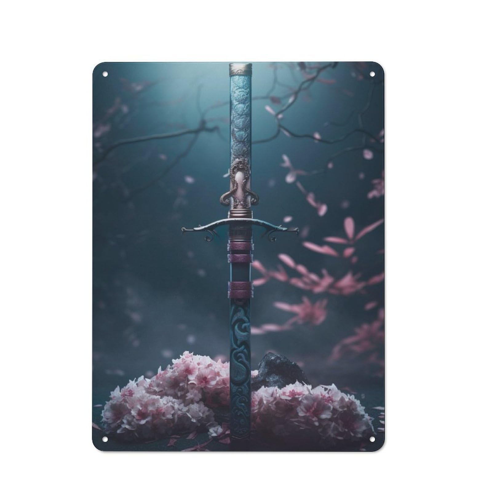 Junmoney Moonlight Katana Retro-Style Metal Plaque 40X30cm For Kitchen Or Home Bar, Gift For Home Bar Enthusiasts During The Christmas Season