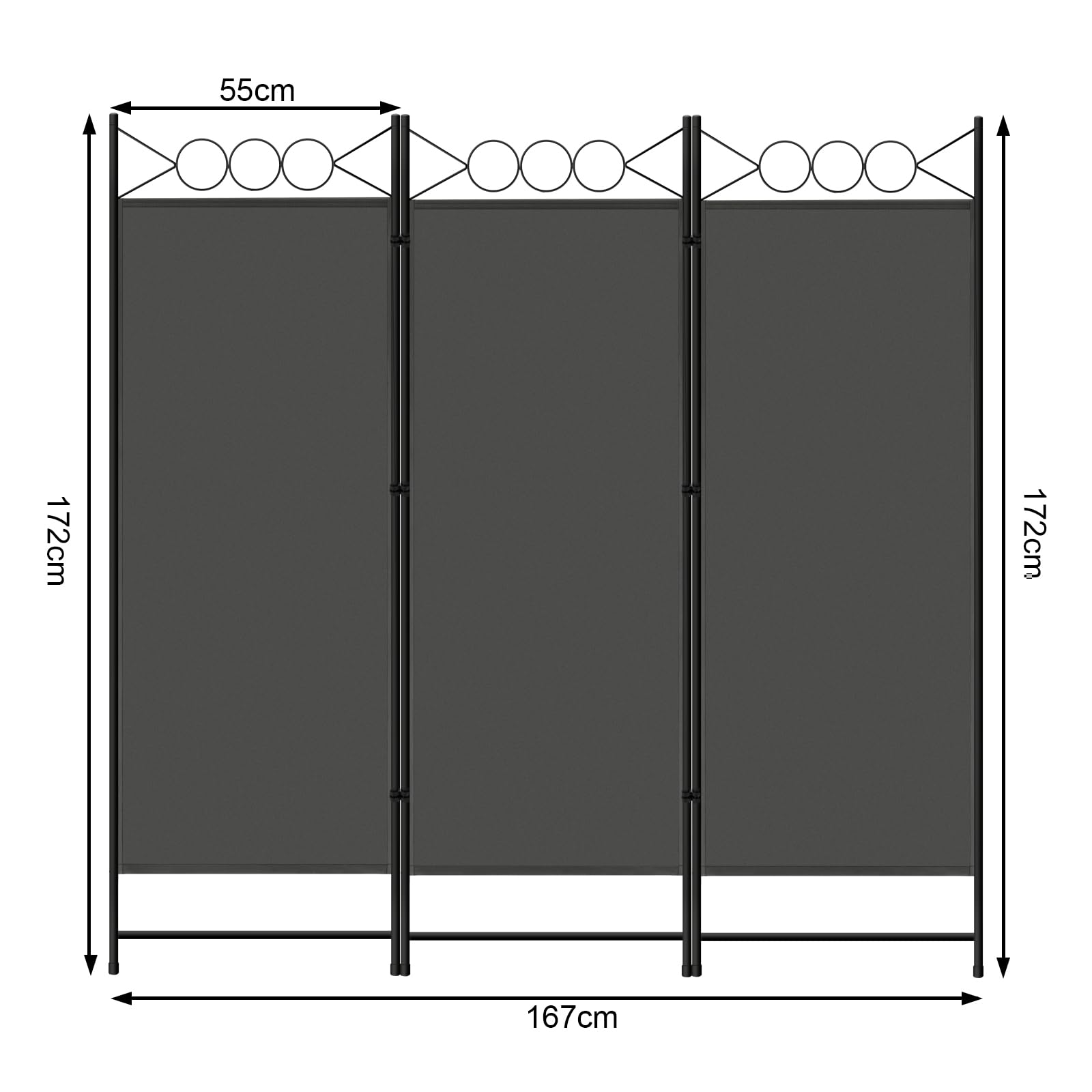 WOLTU Paravent 3 Teilig 167 x 172 cm, Raumteiler klappbar freistehend Sichtschutz, Raumtrenner innen Outdoor Garten Balkon Büro, Dunkelgrau