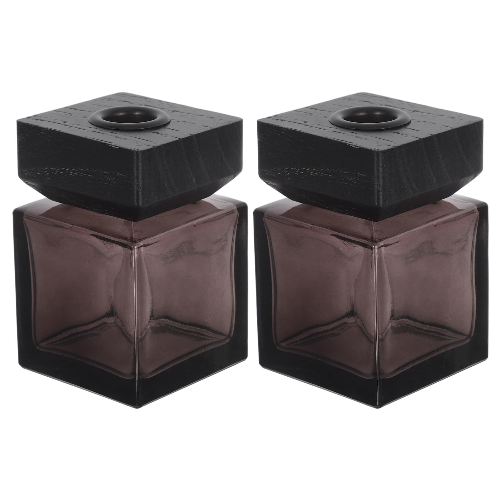 Botella Difusora de Aromaterapia Cuadrada 100ml de Vidrio y Madera | Pack de 2 Unidades, Negra, Recargable y Portátil, para Aceites Esenciales y Decoración del Salón