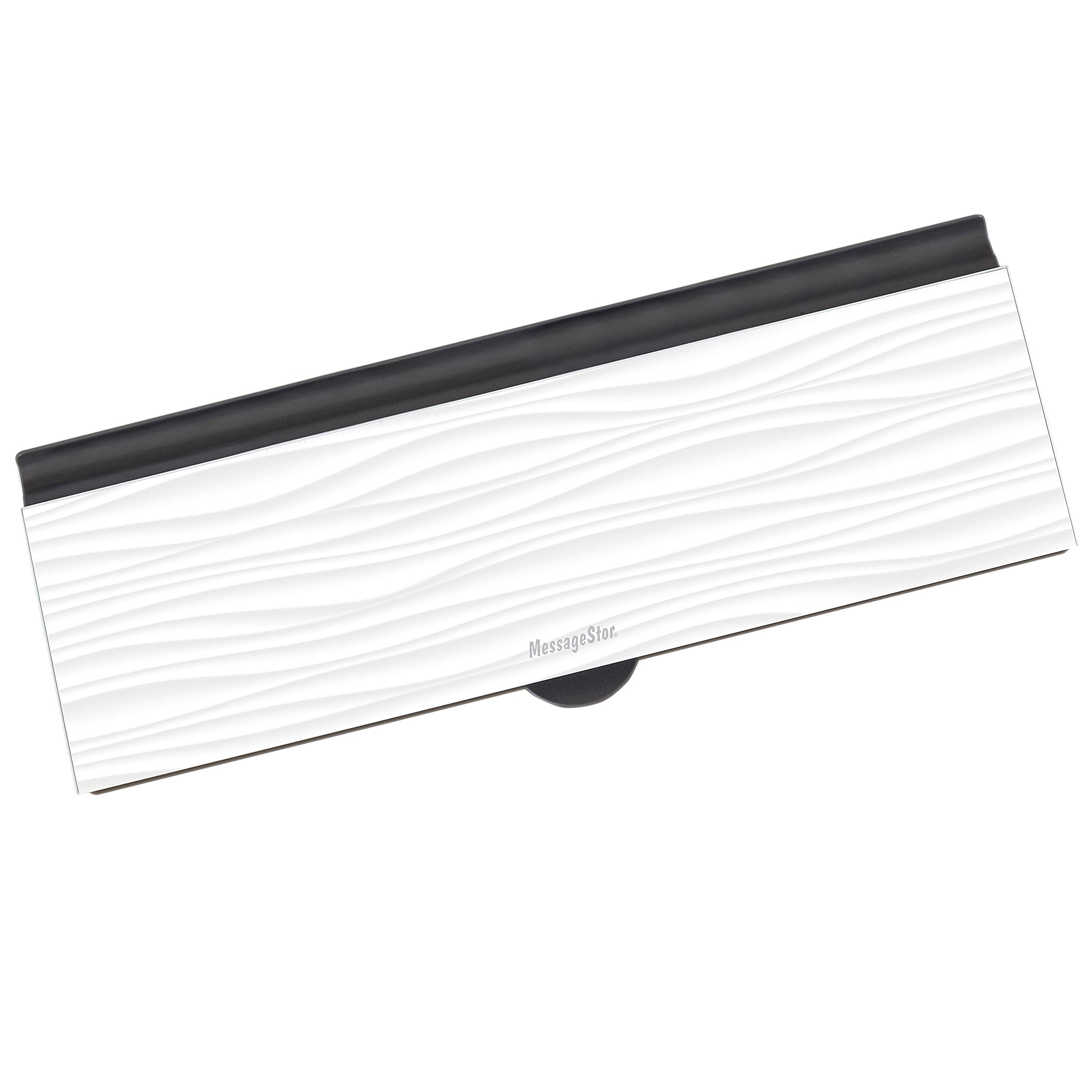 MessageStor - Tastiera scrivibile e conserva, superficie in vetro cancellabile a secco, 45,7 x 16,5 cm, lavagna angolata, con scomparto per accessori e caricatore integrato per smartphone, design a