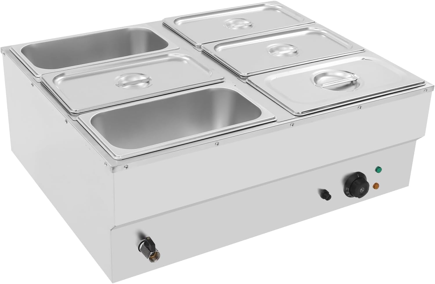 Commercial Food Warmer, 1500W 42.3QT Electric Stainless Steel Steam Food Warmer with Lid, 6-Pan Fast Heating Countertop Buffet Bain Marie with Soup & Perforated Ladles, for Catering, Restaurant, Party