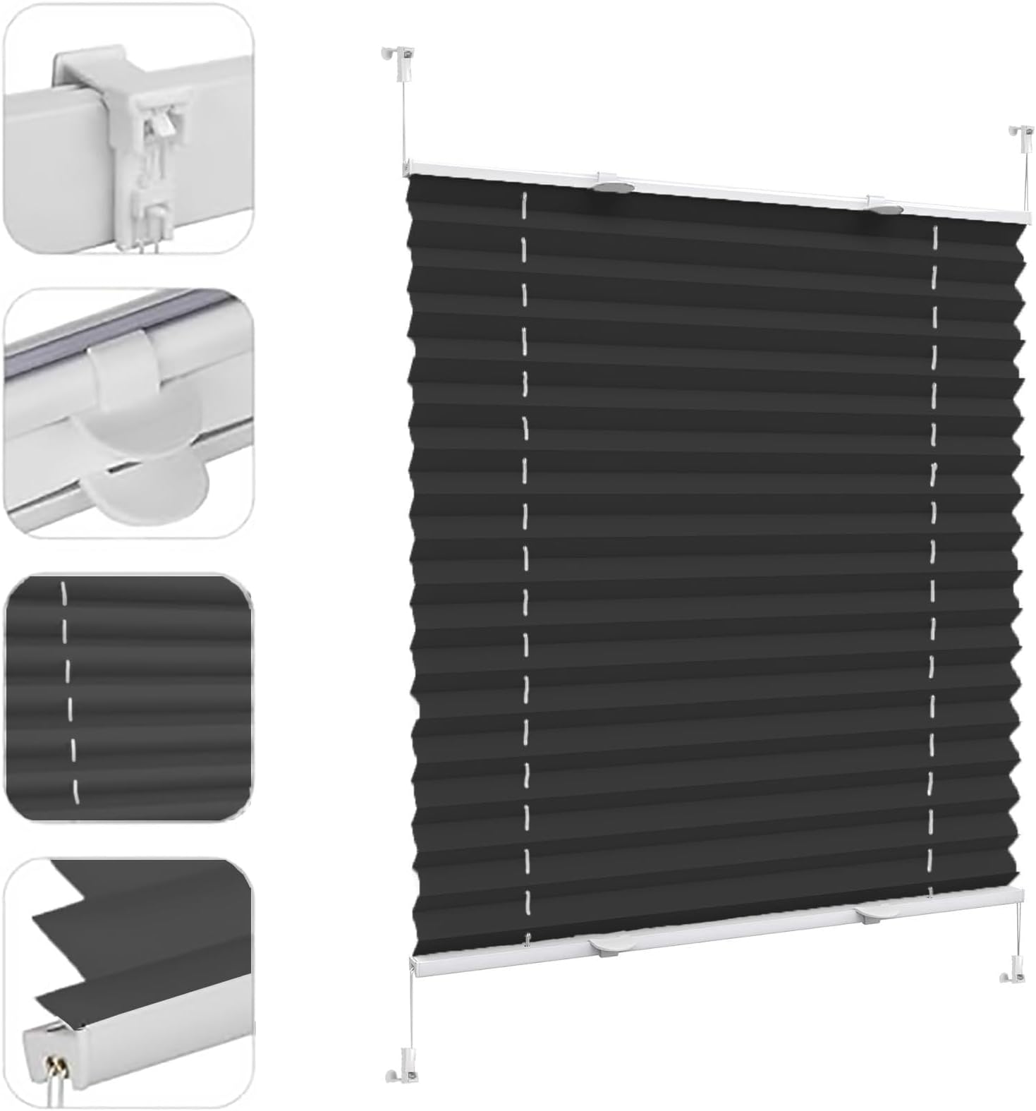 Blackout Blind, Pleated Blinds, 70 x 150 cm Light Filtering, Privacy Protection, No Drilling Door Blinds Easy to Install Self Adhesive, for Windows and Doors, Black