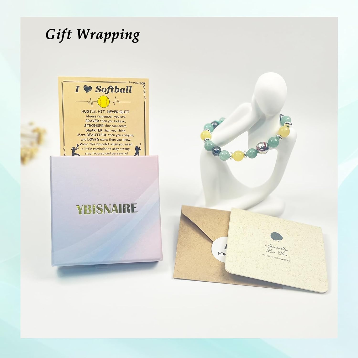 Softball Bracelet Gifts for Teens Women Daughter I Love Softball Gift, Beautiful Green Stone Bracelet for Birthday Graduation Christmas Softball Gift for Granddaughter Niece Best Friend Softball Player Team - Image 4