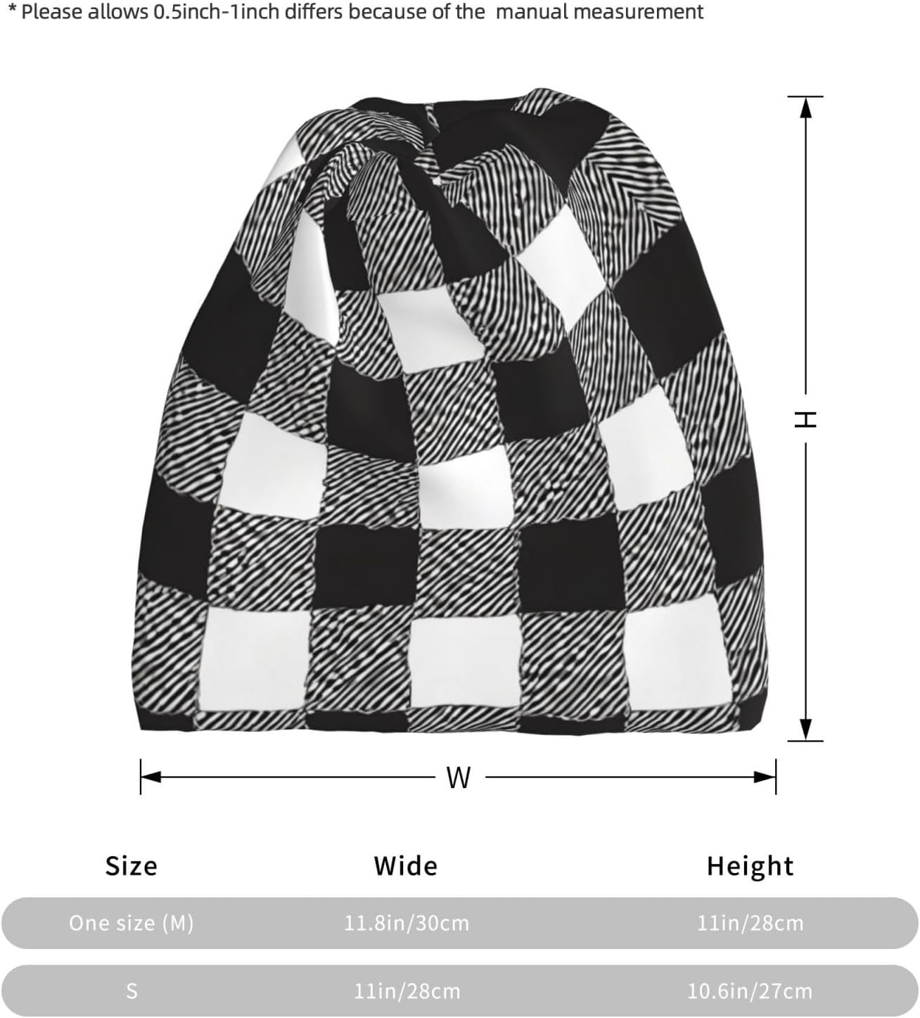 (Black and White Plaid) Multi-Functional Convertible Brimless Hat for Daily Outdoor Travel Use -