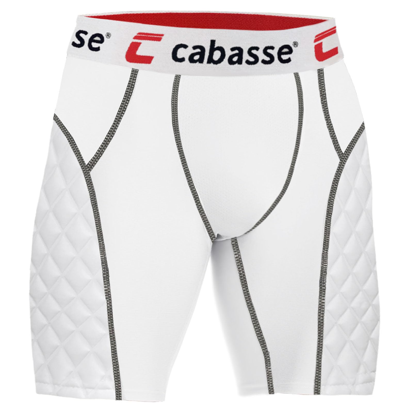 Cabasse Adult Elite Padded Sliding Shorts w/Cup Pocket, Men's Slider Shorts for Baseball & Football (White Grey Red, Large)
