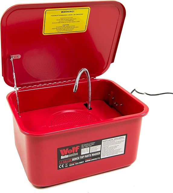 Wolf 3.5 Gallon Bench Top Parts Washer Cleaning & Degreasing Tank for Garage and Automotive