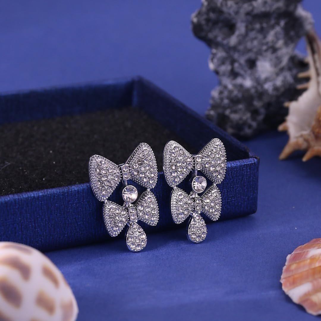 Gold Bow Earring for Women Christmas Stocking Stuffers Gold Silver Rhinestone Earring Stud Dainty Accessories Prom Bridal Earrings Jewelry - Image 9