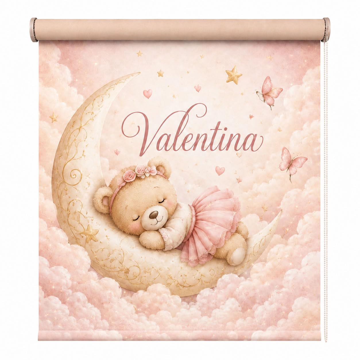 Estor Enrollable Infantil Niña a Medida – Osita Luna – Tejido Translucido Calidad - Decoración Habitación Infantil – Hecho en España