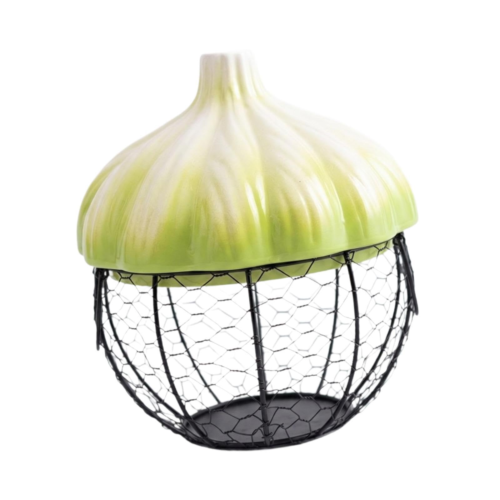 Canasta de Cesta para Guardar Huevos Recipiente de Verduras Frutero Alambre Metálico Cerámica E Hierro con Asa Práctica Adecuado para Pantalla de, Verde, Individual