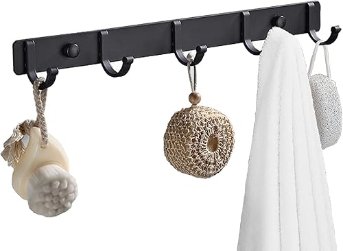 Miniatura 1 de Yauende Perchero montado en la pared, 5 ganchos para colgar en la pared para entrada, cocina, baño, organizador de almacenamiento para colgar