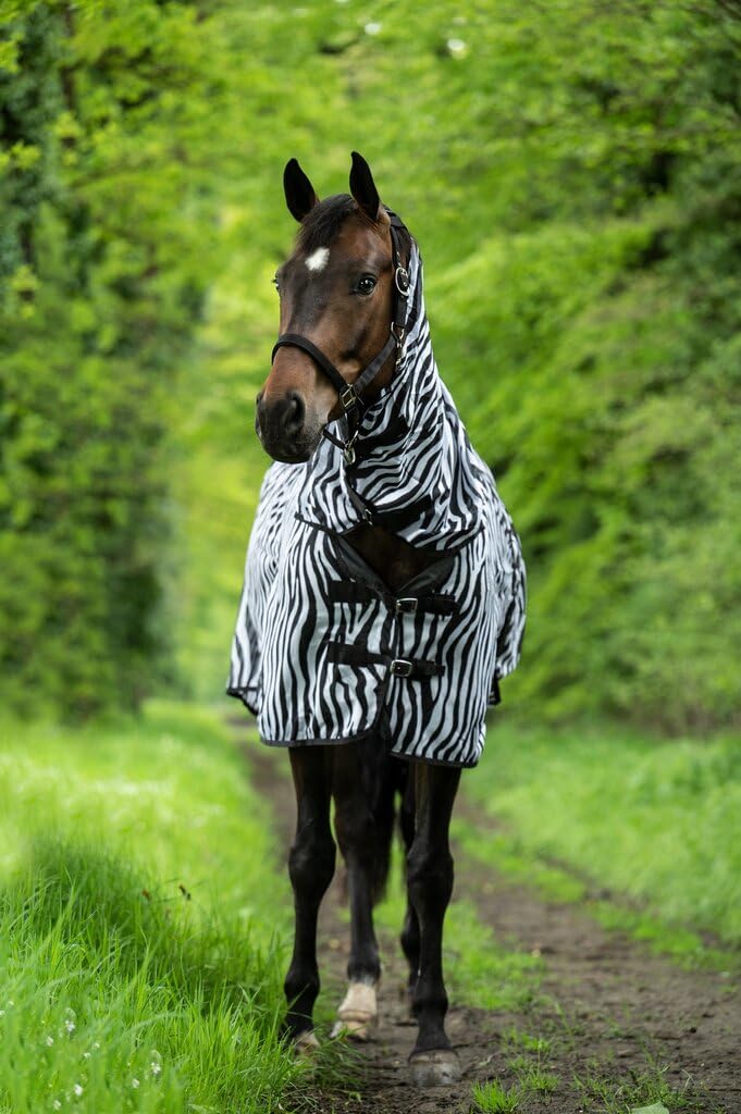 HKM Zebra Manta Anti-Moscas con Cuello Blanco/Negro 145