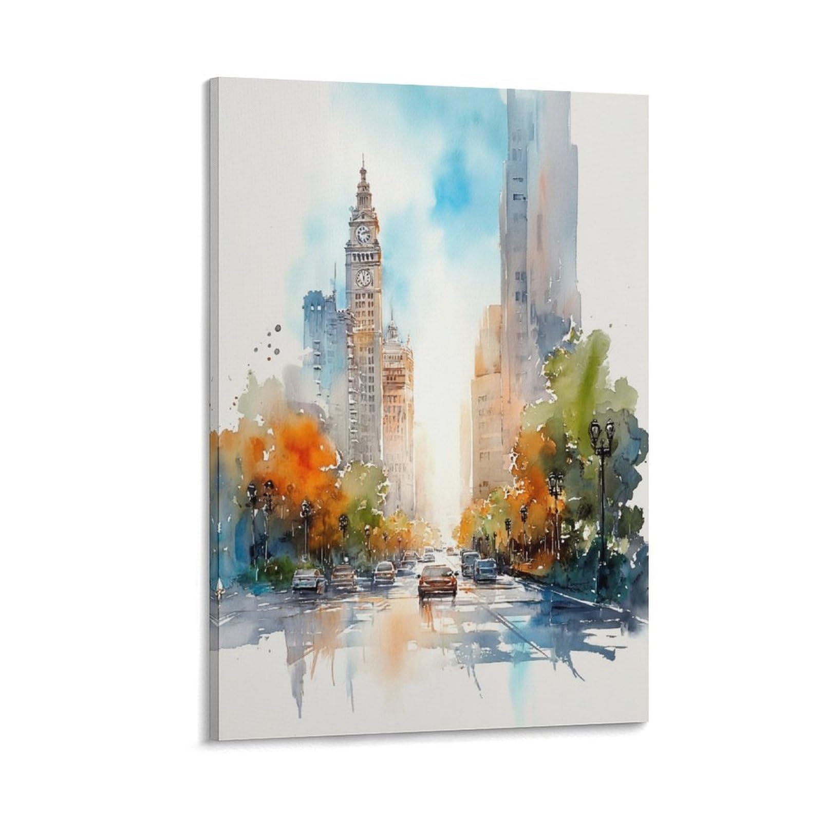 LCYNNH Houston Watercolor Painting Mid-Century Modern Texas Wall Art 20x30inch(50x75cm) Print Home Bedroom Office Living Room Decor Canvas