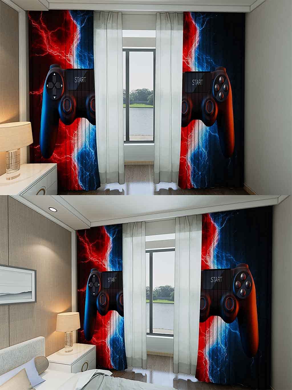 Tende Oscuranti Per Cameretta Ragazzi Con Tema Videogiochi: 2 Pannelli 106,7x160 Cm, Stampa Digitale Ad Alta Definizione Nero E Rosso