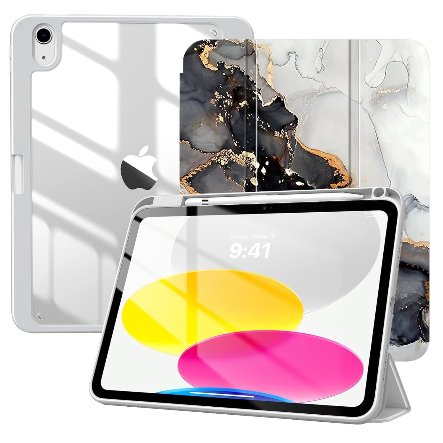 MOCA iPad (A16) 11th Generation 11 Inch 2025 10th Generation Case 2022, iPad 10.9 Inch Case with Clear Transparent Back and TPU Shockproof Frame Cover (ipad 10th Gen 10.9 2022, Cloudy Marble)-image-7