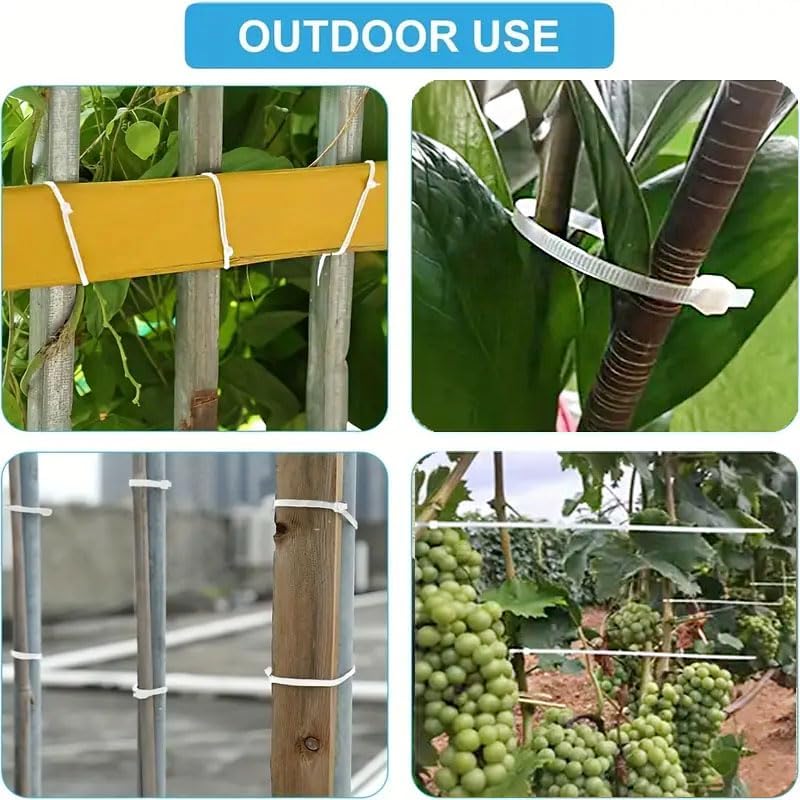 200pcs Cable Zip Ties - 6 + 8 Inch Plastic Wire Ties with 50 Pounds Tensile Strength - Self-Locking Nylon Cable Cord Management for Garden Home Office (100pcs White & 100pcs Black)