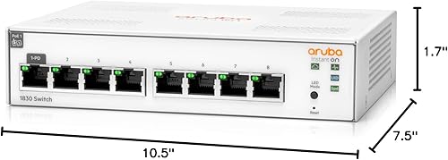 Miniatura 10 de Aruba Instant On 1830 - Conmutador Ethernet de capa 2 de 8 puertos Gb inteligente administrado, 8X 1G, sin ventilador, cable estadounidense