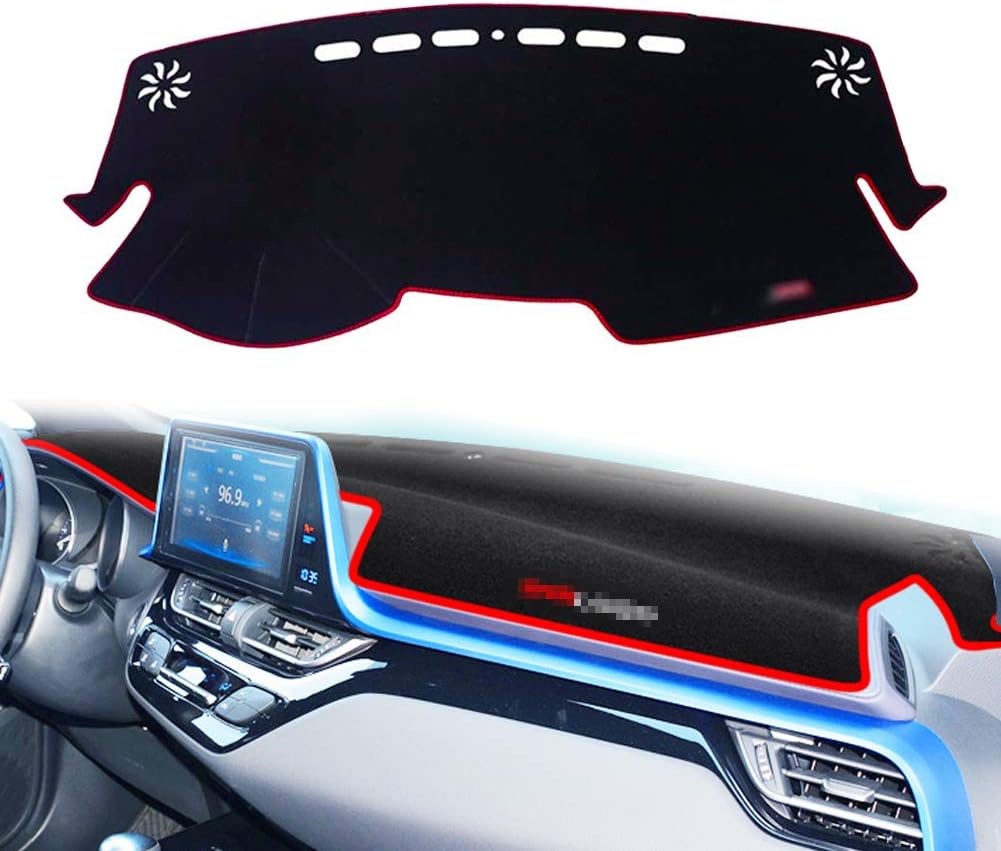 PGTOPONE Custom Fit Dashboard Black Center Console Cover Dash Mat Protector Sunshield Cover Pad Carpet for 2017 2018 2019 2020 Toyota CHR CH-R (Red)