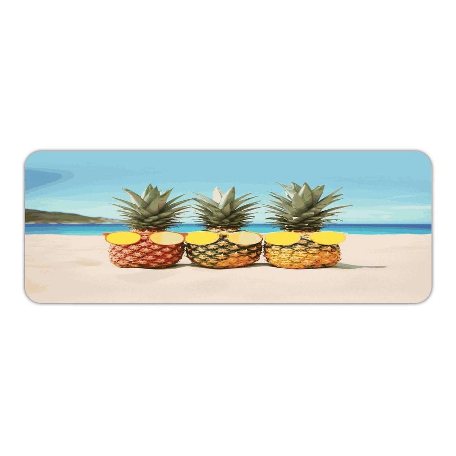 Alfombra de cocina lavable Seaside Beach de piña y diseño geométrico antideslizante (45x120 cm)
