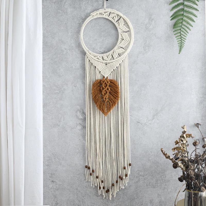Boho Style Handmading Wall Decor With Moon and Leaf Dream Catcher