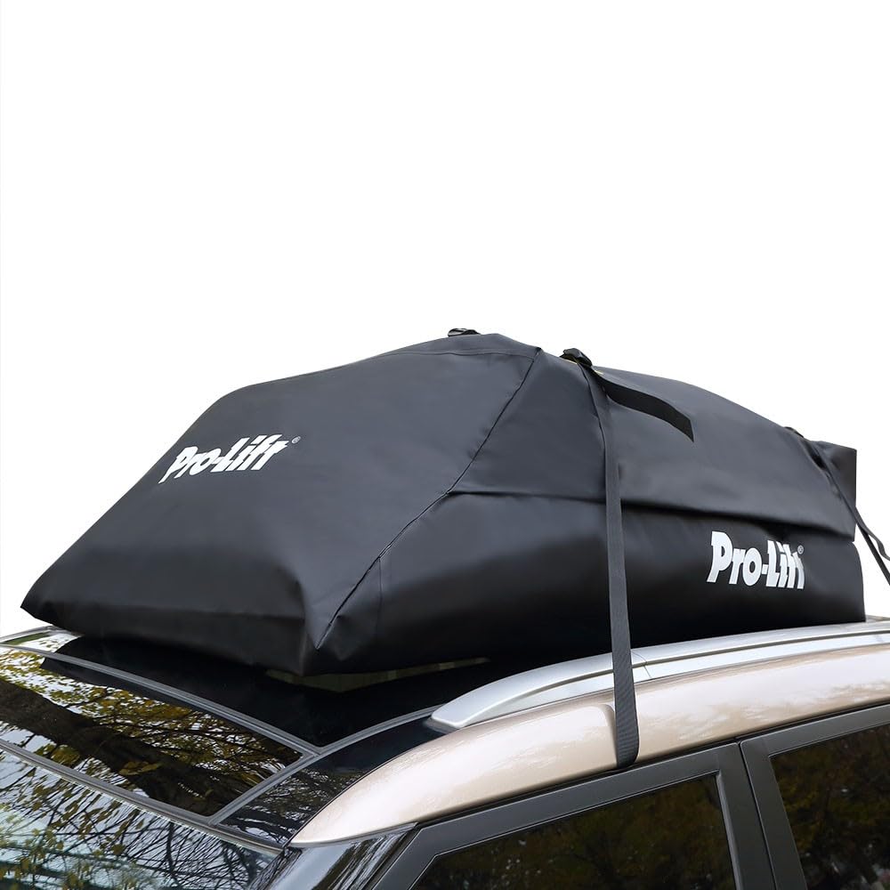 Pro-Lift Rooftop Cargo Carrier Waterproof – 15 Cubic Feet Softshell Roof Luggage Bag for All Cars with/Without Rack, Includes Anti-Slip Mat, Reinforced Straps, Door Hooks, Storage Bag