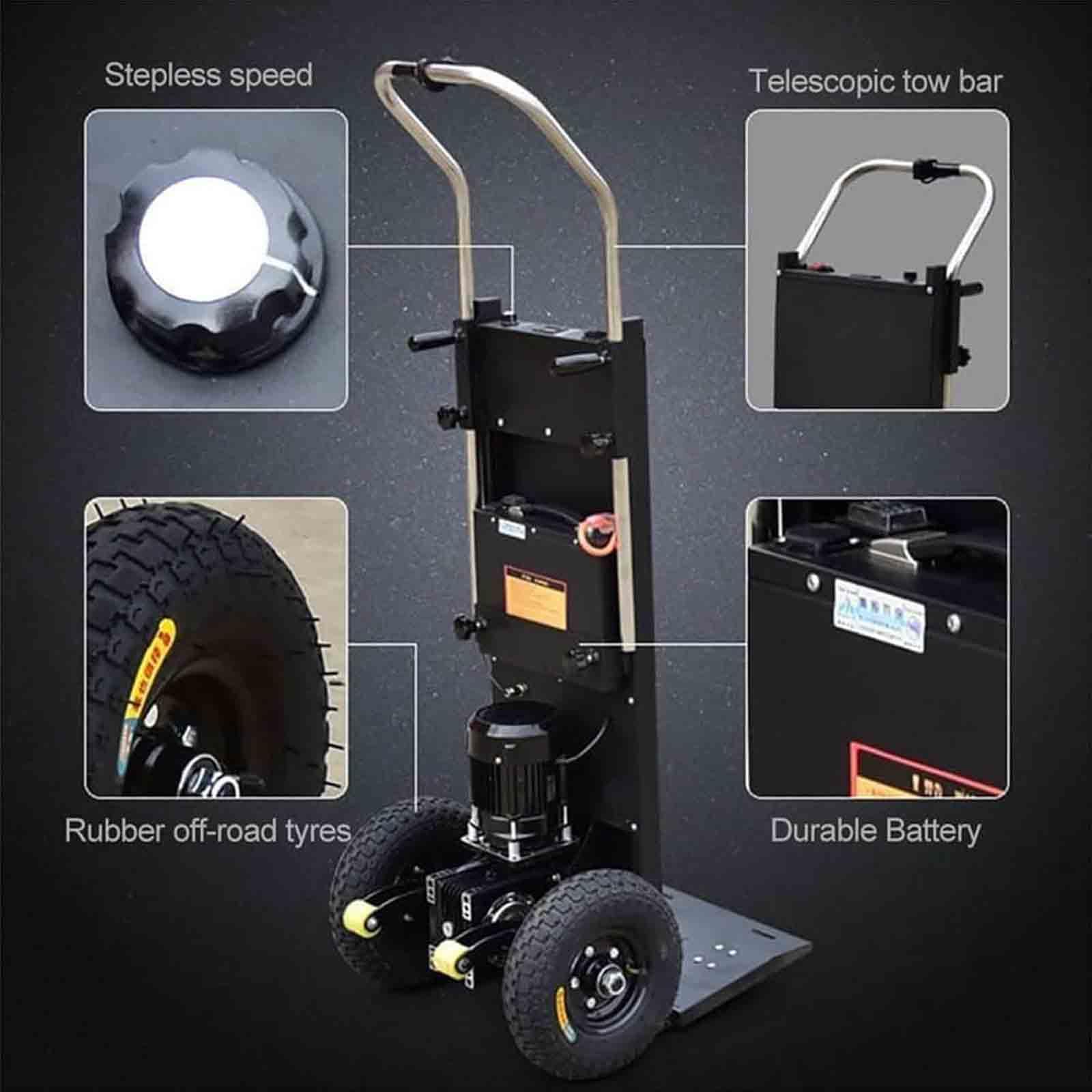 Diable électrique 1200 W, avec Corde de sécurité et Pompe à air, Batterie Amovible, Convient aux escaliers Droits et incurvés, Transport sans Effort de Charges Lourdes,001,1200w