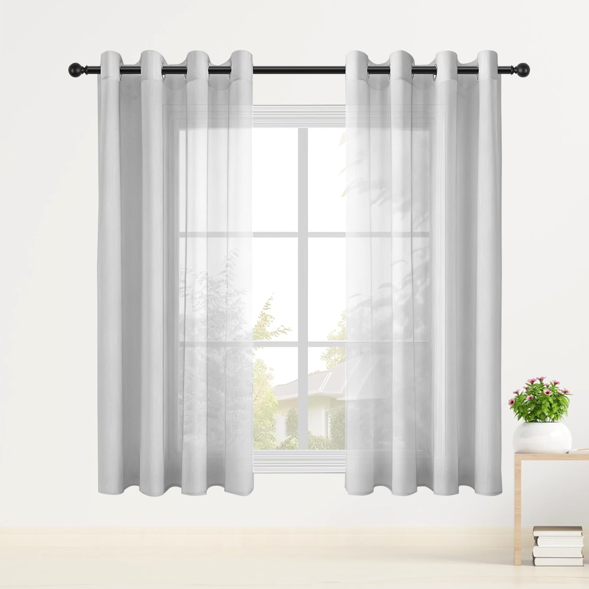 Rideaux voilages oeillet 160 x 265 cm gris clair transparent pour fenêtre de salon