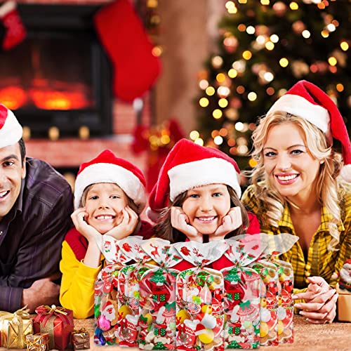 Sachets de Noël en Cellophane, 100 Pièces Sachets de Bonbons Friandises Sachets Cadeaux, Sacs à Bonbons de Noël avec, Sacs de fêtes