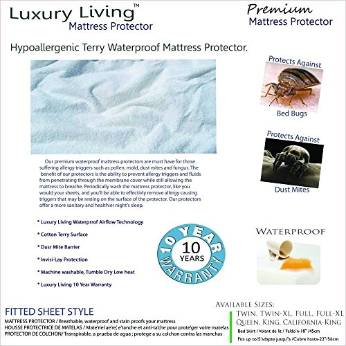 Royal Tradition Solid Terry Cotton Waterproof (Twin Size) Mattress Protector, White Mattress Protectors #TOP2