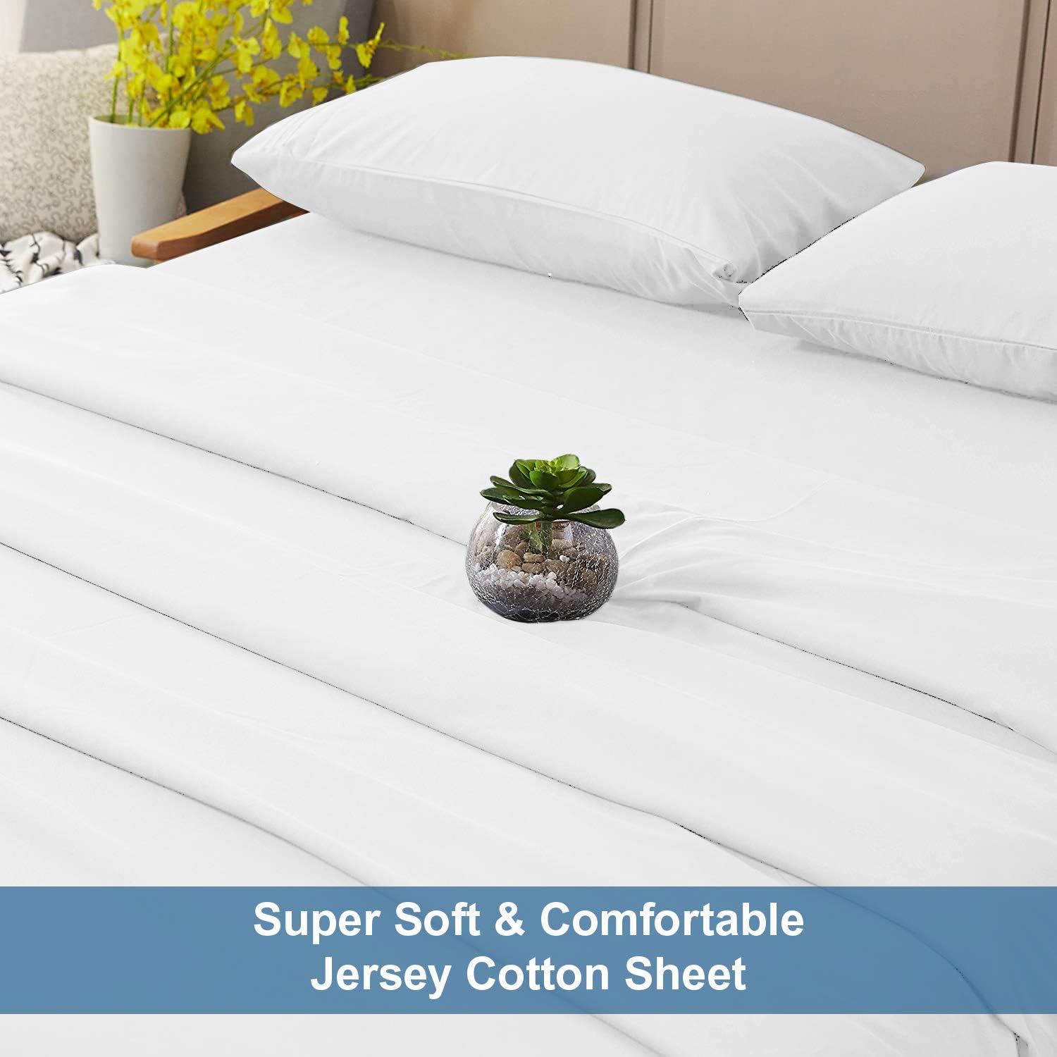 DAN RIVER King Jersey Sheet Set | Luxury 100% Cotton Bed Sheets | T-Shirt Sheets | All Season Bedding | Soft Comfortable Deep Pocket Jersey Cotton Bed Sheets (4Pc, King, White)