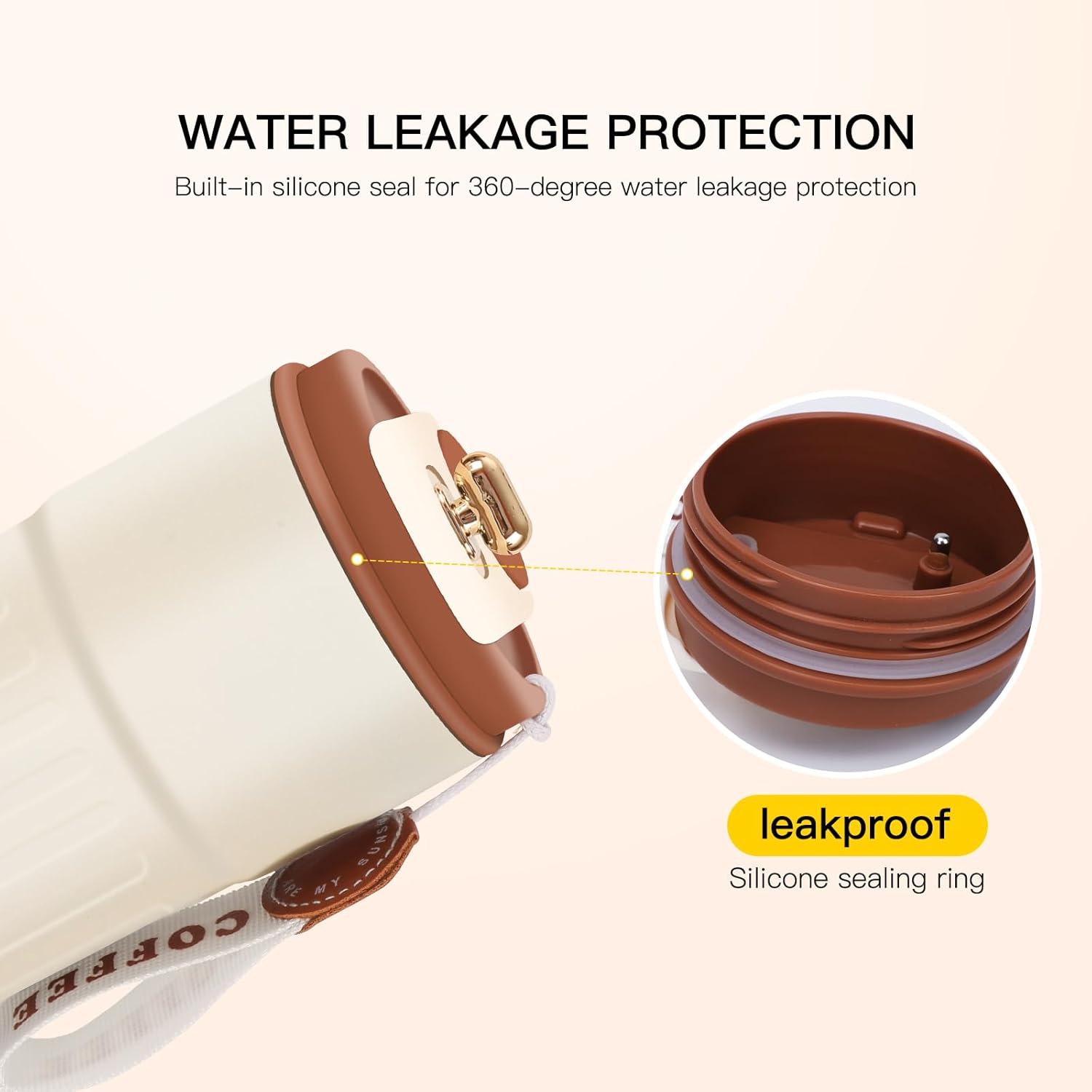 14oz Stainless Steel Reusable Coffee Cup with Lid, Strap & Flip Lid - Portable Insulated Travel Coffee Mug, Spill Proof,Keeps Drinks Hot or Cold (White) - Image 7